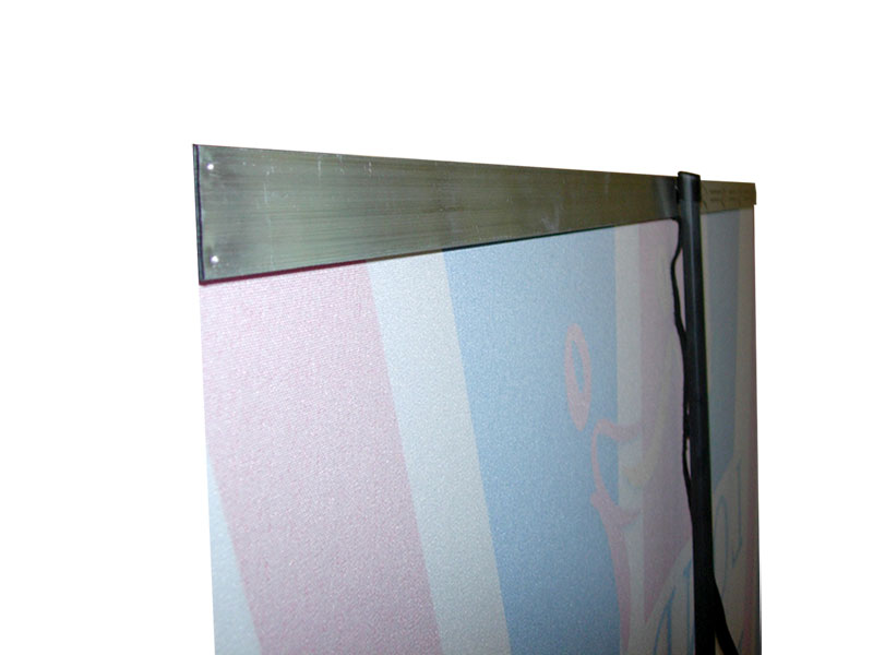 Courier Banner Stand - Close-Up View of Back Top with Graphic Installed