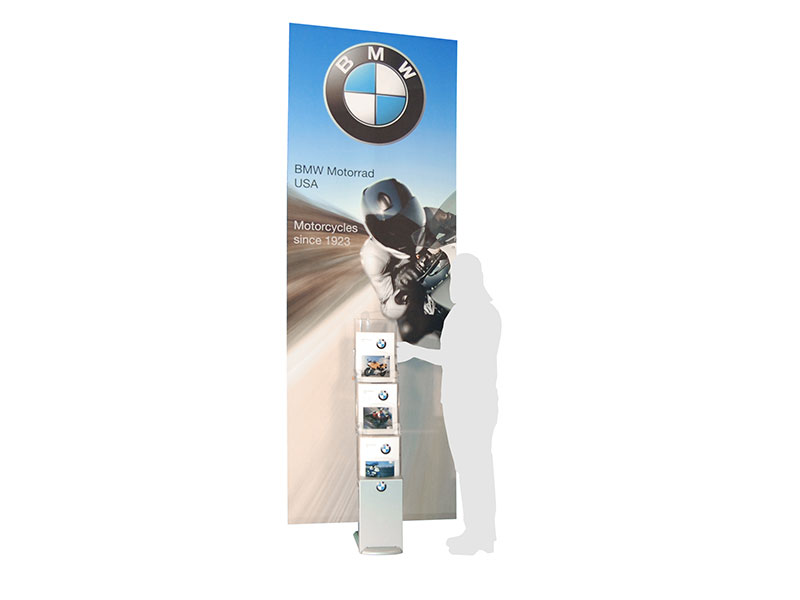 InfoPlus Literature Holding Banner Stand - silver - 112" High Dye Sublimation Banner Shown - Optional Logo On Base Front Shown