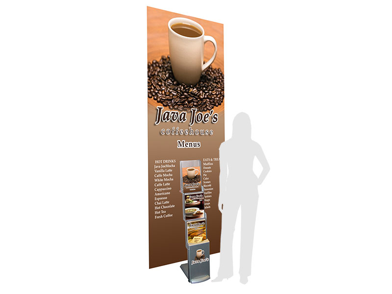 InfoPlus Literature Holding Banner Stand - silver - 112" High Dye Sublimation Banner Shown - Optional Logo On Base Front Shown