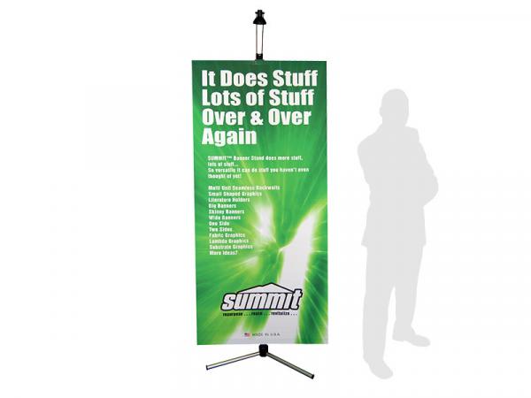 Summit Telescopic Banner Stand - 32"w x 78"h - Silver - Shown with Optional Light - Black 