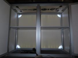 MOD-1700c Backlit Reception Counter with Wireless Charging Pads, Fabric Graphics, and Locking Storage -- View 3